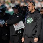 
              New York Jets head coach Robert Saleh works the sidelines during the first half of an NFL football game against the Philadelphia Eagles, Sunday, Dec. 5, 2021, in East Rutherford, N.J. (AP Photo/Seth Wenig)
            