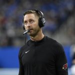 
              Arizona Cardinals head coach Kliff Kingsbury watches from the sideline during the first half of an NFL football game against the Detroit Lions, Sunday, Dec. 19, 2021, in Detroit. (AP Photo/Jose Juarez)
            