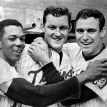 
              From left to right, Minnesota Twins' Tony Oliva, Jim Kaat and Bob Allison celebrate early Oct. 7, 1965, after defeating the Los Angeles Dodgers in Game 2 of the World Series, in Bloomington, Minn. Former Twins teammates Oliva and Kaat have been selected to the Baseball Hall of Fame, on Sunday, Dec. 5, 2021. (William Seaman/Star Tribune via AP)
            