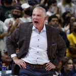 
              Toledo coach Tod Kawalczyk reacts during the first half of an NCAA college basketball game against Michigan State, Saturday, Dec. 4, 2021, in East Lansing, Mich. (AP Photo/Al Goldis)
            