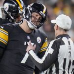 
              Pittsburgh Steelers quarterback Ben Roethlisberger (7) talks with an official during the second half of an NFL football game against the Baltimore Ravens, Sunday, Dec. 5, 2021, in Pittsburgh. (AP Photo/Gene J. Puskar)
            
