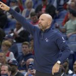 
              Dallas Mavericks head coach Jason Kidd points in the first half of an NBA basketball game against the New Orleans Pelicans in New Orleans, Wednesday, Dec. 1, 2021. (AP Photo/Matthew Hinton)
            