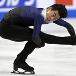 
              FILE - Nathan Chen, of the United States, performs in the men's free skate program at the Skate America figure skating event Oct. 23, 2021, in Las Vegas. As U.S. skaters, led by three-time world champion Chen, two-time U.S. champion Alysa Liu, and outstanding ice dance couples Madison Hubbell and Zach Donohue, and Madison Chock and Evan Bates, prepare for nationals during the first week in Jan. 2022, in Nashville, they need to be aware of the pressure ahead.(AP Photo/David Becker, File)
            