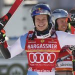 
              Switzerland's Marco Odermatt reacts after completing an alpine ski, men's World Cup giant slalom, in Alta Badia, Italy, Sunday, Dec.19, 2021. (AP Photo/Alessandro Trovati)
            