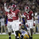 
              FILE -  Alabama linebacker Will Anderson Jr. (31) celebrates a defensive stop against LSU during the first half of an NCAA college football game, Saturday, Nov. 6, 2021, in Tuscaloosa, Ala. (AP Photo/Vasha Hunt, File)
            