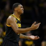
              Iowa guard Tony Perkins reacts after being called for a foul during the second half of an NCAA college basketball game against Illinois, Monday, Dec. 6, 2021, in Iowa City, Iowa. Illinois won 87-83. (AP Photo/Charlie Neibergall)
            
