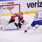 
              Buffalo Sabres left wing Jeff Skinner (53) attempts a shot at Florida Panthers goaltender Sergei Bobrovsky (72) during the second period of an NHL hockey game, Thursday, Dec. 2, 2021, in Sunrise, Fla. (AP Photo/Wilfredo Lee)
            