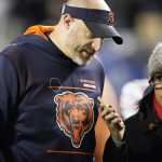 
              Chicago Bears head coach Matt Nagy is interviewed by ESPN's Lisa Salters at halftime of an NFL football game between the Bears and the Minnesota Vikings Monday, Dec. 20, 2021, in Chicago. (AP Photo/Nam Y. Huh)
            