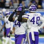
              Minnesota Vikings safety Josh Metellus (44) reacts after the Detroit Lions won the game with a last second touchdown pass during the second half of an NFL football game, Sunday, Dec. 5, 2021, in Detroit. (AP Photo/Duane Burleson)
            