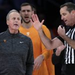 
              Tennessee coach Rick Barnes reacts to a call during the first half of the team's NCAA college basketball game against Texas Tech in the Jimmy V Classic on Tuesday, Dec. 7, 2021, in New York. (AP Photo/Adam Hunger)
            
