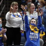 
              Pittsburgh fans cheer during a semifinal of the NCAA women's college volleyball tournament against Nebraska Thursday, Dec. 16, 2021, in Columbus, Ohio. (AP Photo/Paul Vernon)
            