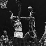 
              FILE - Spencer Haywood (24) of the Washington Bullets gets set to block a shot by Louis Orr of the Indiana Pacers during second quarter action at the Capital Centre in Landover, Md., Dec. 26, 1981 Haywood knocked the ball away, into the hands of teammate Greg Ballard. (AP Photo/Joe Giza, File)
            