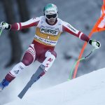 
              Austria's Otmar Striedinger speeds down the course during an alpine ski, men's World Cup downhill race, in Val Gardena, Italy, Saturday, Dec.18, 2021. (AP Photo/Gabriele Facciotti)
            