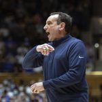 
              Duke head coach Mike Krzyzewski reacts to a call during the second half of an NCAA college basketball game against Virginia Tech in Durham, N.C., Wednesday, Dec. 22, 2021. (AP Photo/Ben McKeown)
            
