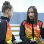 
              Sara Becarevic, left, listens to her coach Amina Lepic Mlivic, during a training session, in Visoko, Bosnia, Wednesday, Dec. 1, 2021. In Bosnia, a poor, Balkan country which habitually marginalizes people with disabilities, a soon-to-be-14-year-old girl, born without her lower left arm, pursues her dream of becoming an internationally recognized rhythmic gymnast. Sara Becarevic says she got enchanted with the demanding sport as a toddler, while watching the world championships on television. (AP Photo)
            