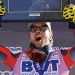 
              Norway's Aleksander Aamodt Kilde celebrates after finishing first in a men's World Cup downhill ski race Saturday, Dec. 4, 2021, in Beaver Creek, Colo. (AP Photo/Gregory Bull)
            