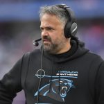 
              Carolina Panthers head coach Matt Rhule works the sidelines in the first half of an NFL football game against the Buffalo Bills, Sunday, Dec. 19, 2021, in Orchard Park, N.Y. (AP Photo/Adrian Kraus)
            