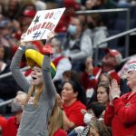 
              Nebraska fans cheer during a semifinal of the NCAA women's college volleyball tournament against Pittsburgh Thursday, Dec. 16, 2021, in Columbus, Ohio. (AP Photo/Paul Vernon)
            
