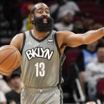 
              Brooklyn Nets guard James Harden gives instructions during the first half of an NBA basketball game against the Houston Rockets, Wednesday, Dec. 8, 2021, in Houston. (AP Photo/Eric Christian Smith)
            