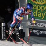 
              France's Tessa Worley starts to competes during an alpine ski, women's World Cup giant slalom race in Courchevel, France, Wednesday, Dec. 22, 2021. (AP Photo/Giovanni Maria Pizzato)
            