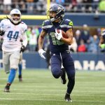 SEATTLE, WASHINGTON - JANUARY 02: Freddie Swain #18 of the Seattle Seahawks runs the ball after a catch during the second quarter against the Detroit Lions at Lumen Field on January 02, 2022 in Seattle, Washington. (Photo by Abbie Parr/Getty Images)