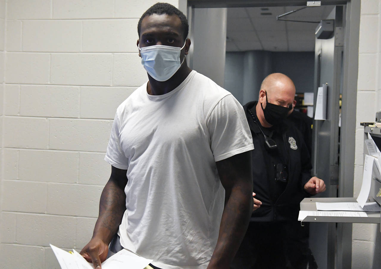 Kansas City Chiefs linebacker Willie Gay appears at his arraignment Thursday, Jan. 20, 2022, at the...