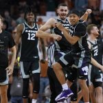 
              Kansas State players celebrate a win over Texas in an NCAA college basketball game Tuesday, Jan. 18, 2022, in Austin, Texas. (AP Photo/Eric Gay)
            