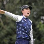 
              Yuka Saso, of Japan, calls out after hitting her tee shot wide on the eighth hole during the final round of the Tournament of Champions LPGA golf tournament, Sunday, Jan. 23, 2022, in Orlando, Fla. (AP Photo/Phelan M. Ebenhack)
            