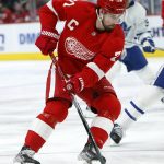 
              Detroit Red Wings center Dylan Larkin (71) skates in to score against the Toronto Maple Leafs during the first period of an NHL hockey game Saturday, Jan. 29, 2022, in Detroit. (AP Photo/Duane Burleson)
            