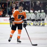 
              Philadelphia Flyers' Travis Konecny skates off the ice after the third period of an NHL hockey game against the Dallas Stars, Monday, Jan. 24, 2022, in Philadelphia. (AP Photo/Derik Hamilton)
            