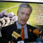 
              FILE - Chicago Bears chairman George H. McCaskey talks to reporters after an end of season NFL football news conference with coach John Fox and general manager Ryan Pace, Jan. 4, 2017, in Lake Forest, Ill. McCaskey simply could not ignore the Bears' record, no matter how much he and the rest of his family that owns the team enjoyed having general manager Ryan Pace and coach Matt Nagy around. (AP Photo/Charles Rex Arbogast, File)
            