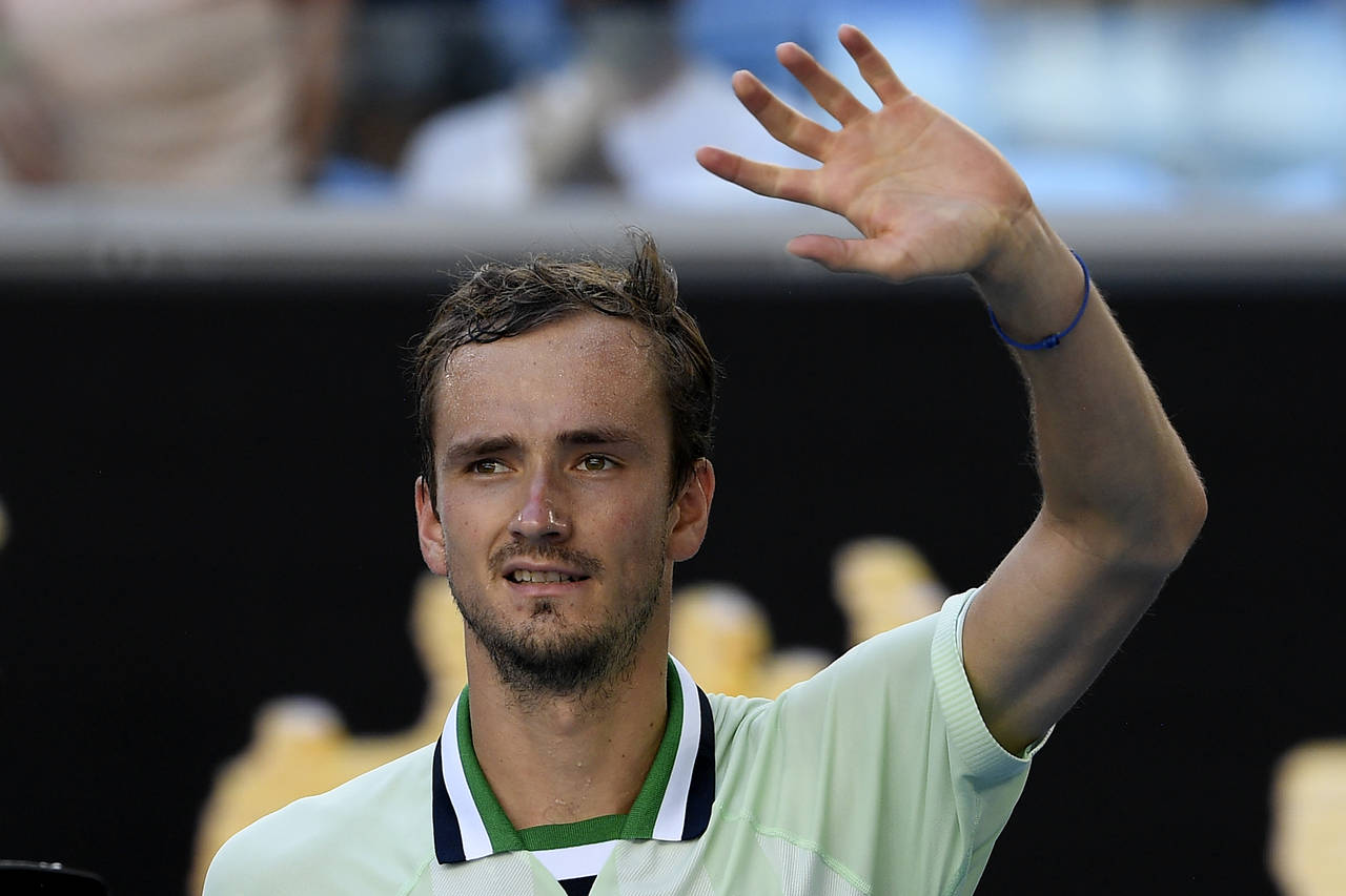 Daniil Medvedev of Russia celebrates after defeating Botic van de Zandschulp of the Netherlands in ...