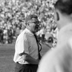 
              FILE - Green Bay Packers coach Vince Lombardi cheers from the sideline during Super Bowl I against the Kansas City Chiefs in Los Angeles, Jan. 15, 1967. The Packers beat the Chiefs 35-10. Frank Gifford famously noted Lombardi was “shaking like a leaf” when the broadcaster did his pregame interview with the Hall of Fame coach.(AP Photo/File)
            