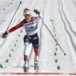 
              FILE - Norway's Therese Johaug crosses the finish line to win the WSC Women's Mass Start 30km Classic cross-country event at the FIS Nordic World Ski Championships in Oberstdorf, Germany, March 6, 2021. Johaug has won three Olympic medals (AP Photo/Matthias Schrader, File)
            