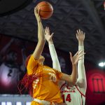 
              Tennessee Lady Vols center Tamari Key (20) shoots over Georgia Lady Bulldogs center Jenna Staiti (14) during the half of an NCAA college basketball game Sunday, Jan. 23, 2022, in Athens, Ga. (AP Photo/Hakim Wright Sr.)
            