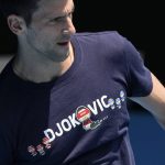 
              Defending men's champion Serbia's Novak Djokovic practices on Rod Laver Arena ahead of the Australian Open tennis championship in Melbourne, Australia, Wednesday, Jan. 12, 2022. AP Photo/Mark Baker)
            