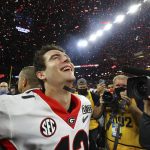 
              Georgia quarterback Stetson Bennett reacts to winning the College Football Playoff championship game, late Monday, Jan. 10, 2022, in Indianapolis, against Alabama. (Curtis Compton/Atlanta Journal-Constitution via AP)
            