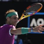 
              Rafael Nadal of Spain celebrates his win over Adrian Mannarino of France in their fourth round match at the Australian Open tennis championships in Melbourne, Australia, Sunday, Jan. 23, 2022. (AP Photo/Simon Baker)
            