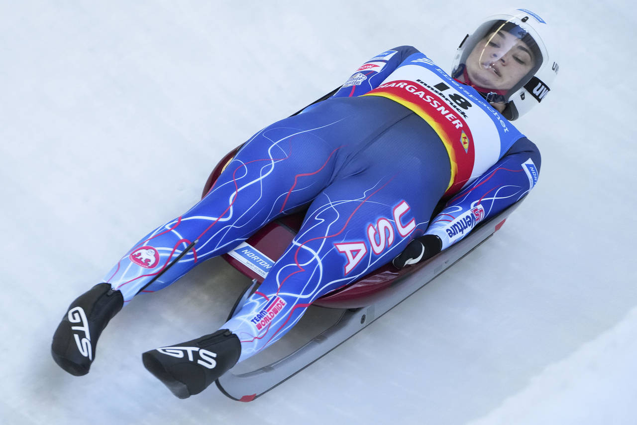 Summer Britcher of the United States speeds down the track during the women's race at the Luge Worl...