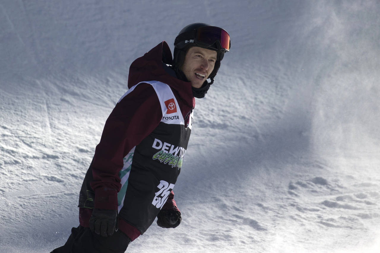 Shaun White, of the United States, after his third run in the snowboarding halfpipe finals, Sunday,...