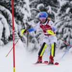 
              United States' Mikaela Shiffrin competes during the first run of an alpine ski, World Cup women's slalom in Kranjska Gora, Slovenia, Sunday, Jan. 9, 2022. (AP Photo/Pier Marco Tacca)
            