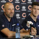 
              FILE - Chicago Bears head coach Matt Nagy, left, speaks as general manager Ryan Pace looks on at a news conference during an NFL football training camp in Bourbonnais, Ill., July 19, 2018. The Chicago Bears decided to make sweeping changes and fired general manager Ryan Pace and coach Matt Nagy on Monday, Jan. 10, 2022, hoping new leadership in the front office and on the sideline will lift a struggling franchise. (AP Photo/Nam Y. Huh, File)
            