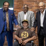 
              FILE - Al Oliver, left, Gene Clines, center, Manny Sanguillen, seated, and Dave Cash pose for a portrait during an event hosted by the Pittsburgh Pirates to celebrate the 50th anniversary of the first all-minority lineup to take the field in Major League Baseball history, at the Heinz History Center, Wednesday, Sept. 1, 2021, in Pittsburgh. Clines, a line drive-hitting outfielder for the 1971 World Series champion Pittsburgh Pirates, died Thursday, Jan. 27, 2022. He was 75. Clines’ wife, Joanne, told the Pirates that Clines died at his home in Bradenton, Florida. (Alexandra Wimley/Pittsburgh Post-Gazette via AP, File)
            
