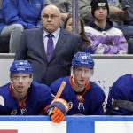 
              New York Islanders head coach Barry Trotz looks on against the Los Angeles Kings in the second period of an NHL hockey game Thursday, Jan. 27, 2022, in Elmont, N.Y. (AP Photo/Adam Hunger)
            
