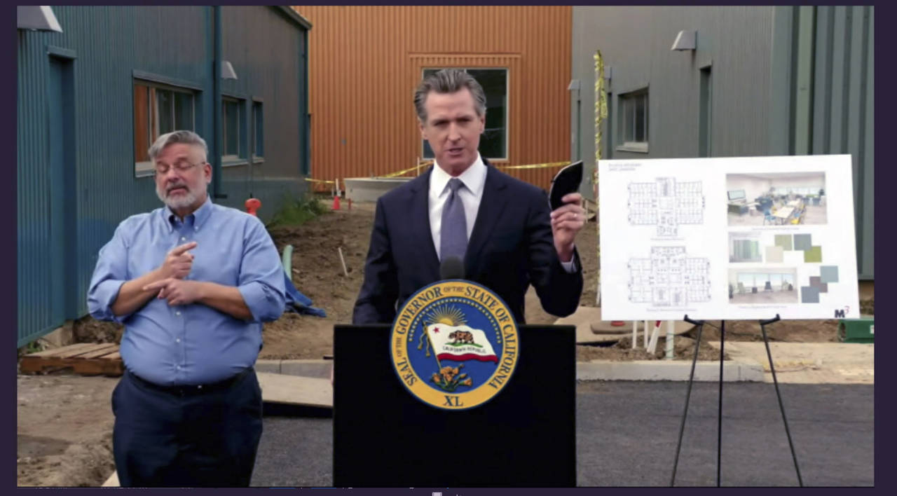 This image from video provided by the Office of Governor Gavin Newsom  shows California Gov. Gavin ...