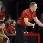 
              Iowa State head coach T.J. Otzelberger directs his team during the first half of an NCAA college basketball game, Saturday, Jan. 1, 2022, in Ames. (AP Photo/Matthew Putney)
            