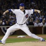 
              FILE - Chicago Cubs starting pitcher Jon Lester throws during the first inning of Game 5 of the Major League Baseball World Series against the Cleveland Indians on Sunday, Oct. 30, 2016, in Chicago. Lester, a durable left-hander who won three World Series titles during 16 years in the majors, has announced his retirement. Lester, who turned 38 on Friday, Jan. 7, 2022, finishes with a 200-117 record and a 3.66 ERA in 452 career games, including 451 starts. He also has been a reliable postseason performer, compiling a 2.51 ERA in 26 appearances.(AP Photo/David J. Phillip, File)
            