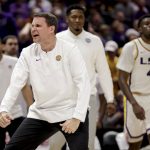 
              LSU head coach Will Wade reacts after Kentucky scores to end the first half of an NCAA college basketball game in Baton Rouge, La., Tuesday, Jan. 4, 2022. (AP Photo/Derick Hingle)
            