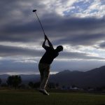 
              Paul Barjon hits from the ninth tee during the third round of the American Express golf tournament on the Pete Dye Stadium Course at PGA West on Saturday, Jan. 22, 2022, in La Quinta, Calif. (AP Photo/Marcio Jose Sanchez)
            
