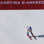 
              United States' Mikaela Shiffrin crosses the finish line of an alpine ski, women's World Cup super-G race in Cortina d'Ampezzo, Italy, Sunday, Jan. 23, 2022. (AP Photo/Alessandro Trovati)
            